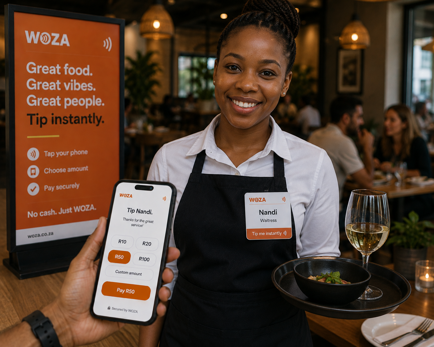Nandi, Waitress, being paid with Khula